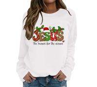 Generisch Sweat-shirt pour femme avec déclaration de Noël chrétienne « Jésus » - Pull avec mélange de motifs et inscription « The Reason for The Season » - Haut festif, Style_w11 Blanc, XL
