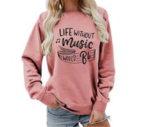 Generisch Sweat-shirt pour femme avec dicton de musiciens - Pull à manches longues avec motif notes de musique - Haut décontracté pour les mélomanes et les musiciennes, Style_r06 Rose, S