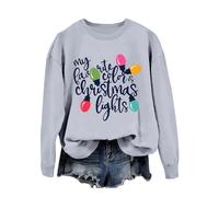 Generisch Sweat-shirt pour femme avec éclairage de Noël imprimé Père Noël, renne et flocon de neige, idée cadeau festive, idée cadeau, tissu confortable, Gris clair., M