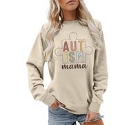 Generisch Sweat-shirt pour femme avec imprimé « Autism Mama » - Haut décontracté pour un usage quotidien, Style_a01 Beige, XXL