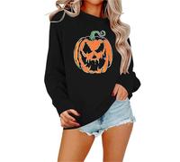 Generisch Sweat-shirt pour femme avec imprimé citrouille féroce - Pull à manches longues avec motif d'Halloween - Haut décontracté à col rond pour la saison d'automne, Style_c02 Noir, XXL