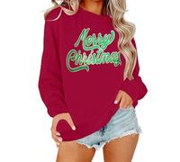 Generisch Sweat-shirt pour femme avec imprimé festif, col rond doux, manches longues, sweat-shirt décontracté pour les vacances d'hiver avec graphisme pour un confort et un style saisonniers, rouge