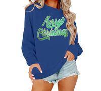 Generisch Sweat-shirt pour femme avec imprimé festif, col rond doux, manches longues, sweat-shirt décontracté pour les vacances d'hiver avec graphisme pour un confort et un style saisonniers, bleu