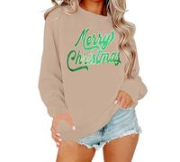 Generisch Sweat-shirt pour femme avec imprimé festif, col rond doux, manches longues, sweat-shirt décontracté pour les vacances d'hiver avec graphisme pour un confort et un style saisonniers, kaki, L