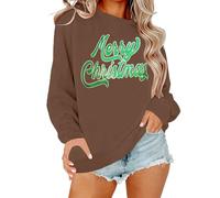 Generisch Sweat-shirt pour femme avec imprimé festif, col rond doux, manches longues, sweat-shirt décontracté pour les vacances d'hiver avec graphisme pour un confort et un style saisonniers, café