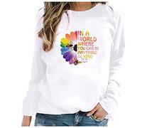 Generisch Sweat-shirt pour femme avec imprimé floral coloré, haut à manches longues, chemisier uni Farming Simulator 19, Blanc., XXL