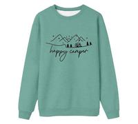 Generisch Sweat-shirt pour femme avec imprimé « Happy Camper » - Pull décontracté pour les amis du camping - Haut avec paysage de montagne minimaliste, Style_o02 Vert, M