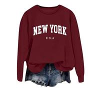 Generisch Sweat-shirt pour femme avec imprimé « New York U.S.A » - Pull décontracté de style universitaire - Pull à col rond pour un look décontracté au quotidien, Stil_k05 Bordeaux, XL