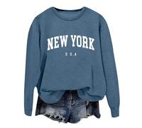 Generisch Sweat-shirt pour femme avec imprimé « New York U.S.A » - Pull décontracté de style universitaire - Pull à col rond pour un look décontracté au quotidien, Style_k02 Bleu, S