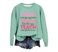 Generisch Sweat-shirt pour femme avec imprimé triple slogan enseignant - Pull avec inscription « Compassion-Kindness-Confidence » - Haut décontracté pour enseignantes et éducatrices