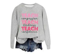 Generisch Sweat-shirt pour femme avec imprimé triple slogan enseignant - Pull avec inscription « Compassion-Kindness-Confidence » - Haut décontracté pour enseignantes et éducatrices, Style_a06 Gris, L