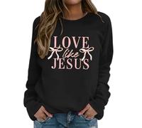 Generisch Sweat-shirt pour femme avec inscription chrétienne « Love Like Jésus » - Pull de foi avec détail nœud - T-shirt à manches longues et col rond pour un look inspirant, Style_h02 Noir, XXL