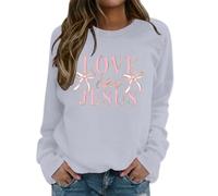 Generisch Sweat-shirt pour femme avec inscription chrétienne « Love Like Jésus » - Pull de foi avec détail nœud - T-shirt à manches longues et col rond pour un look inspirant, Style_h06 Gris, M