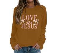 Generisch Sweat-shirt pour femme avec inscription chrétienne « Love Like Jésus » - Pull de foi avec détail nœud - T-shirt à manches longues et col rond pour un look inspirant, Style_h04 marron, XL