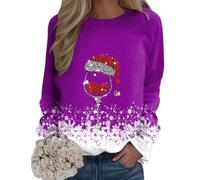 Generisch Sweat-shirt pour femme avec inscription « Joyeux Noël » - Col rond - Pull décontracté à manches longues - Pour femme, lilas, XXL