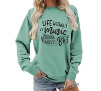 Generisch Sweat-shirt pour femme avec inscription musicienne - Pull à manches longues avec motif notes de musique - Haut décontracté pour les mélomanes et les musiciennes, Stil_r03 Vert, L