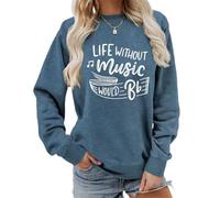 Generisch Sweat-shirt pour femme avec inscription musicienne - Pull à manches longues avec motif notes de musique - Haut décontracté pour les mélomanes et les musiciennes, Style_r05 bleu marine, L
