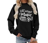 Generisch Sweat-shirt pour femme avec inscription musicienne - Pull à manches longues avec motif notes de musique - Haut décontracté pour les mélomanes et les musiciennes, Stil_r02 Noir, M