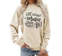 Generisch Sweat-shirt pour femme avec inscription musicienne - Pull à manches longues avec motif notes de musique - Haut décontracté pour les mélomanes et les musiciennes, Style_r01 Beige, XL