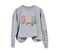 Generisch Sweat-shirt pour femme avec inscription positive - Pull décontracté avec inscription « God is Good » - T-shirt à manches longues tendance avec message chrétien, Style_s01 Gris, S