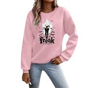 Generisch Sweat-shirt pour femme avec l'esprit « Freak in The Sheets » - Pull décontracté pour Halloween | T-shirt à manches longues avec motif effrayant humoristique, Style_p08 Rose, S