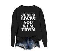 Generisch Sweat-shirt pour femme avec lettres imprimées, col rond, manches longues, sweat-shirt décontracté pour femme, tableau des tailles, Noir , XXL