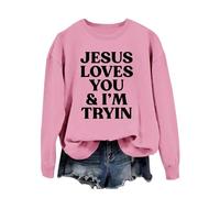 Generisch Sweat-shirt pour femme avec lettres imprimées, col rond, manches longues, sweat-shirt décontracté pour femme, tableau des tailles, Rose, XXL
