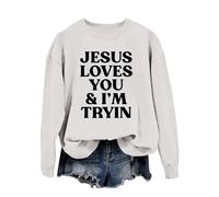Generisch Sweat-shirt pour femme avec lettres imprimées, col rond, manches longues, sweat-shirt décontracté pour femme, tableau des tailles, Blanc., XL