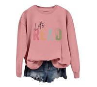 Generisch Sweat-shirt pour femme avec livre de lecture « Let's Read » - T-shirt graphique à manches longues et col rond - Pour enseignant et bibliothèque, Or rose, S