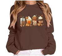 Generisch Sweat-shirt pour femme avec motif café d'automne - Pull mignon pour la saison des citrouilles - Haut décontracté pour les amateurs d'automne et de café