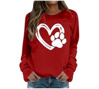 Generisch Sweat-shirt pour femme avec motif cœur et mains - Pull avec symbole d'amour minimaliste - Haut décontracté pour un look quotidien expressif, Style_z10 rouge, XL