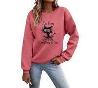 Generisch Sweat-shirt pour femme avec motif de chat amusant - Pull décontracté avec inscription sarcastique « It's Fine, I'm Fine» - Pull amusant, Style_o01 Rouge, S