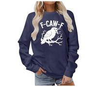 Generisch Sweat-shirt pour femme avec motif de corbeau coquin et inscription - Pull à manches longues avec imprimé oiseau - T-shirt décontracté à col rond pour un look humoristique, Style_b06 bleu