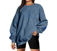 Generisch Sweat-shirt pour femme brodé à col rond et manches longues avec lettres imprimées, bleu, XL