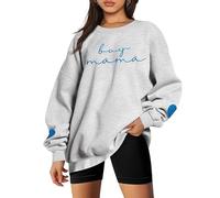 Generisch Sweat-shirt pour femme brodé à col rond et manches longues avec lettres imprimées, Gris clair., XXL