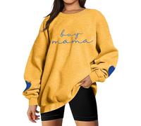 Generisch Sweat-shirt pour femme brodé à col rond et manches longues avec lettres imprimées, jaune, L