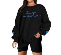 Generisch Sweat-shirt pour femme brodé à col rond et manches longues avec lettres imprimées, Noir , M