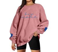 Generisch Sweat-shirt pour femme brodé à col rond et manches longues avec lettres imprimées, Rose, L