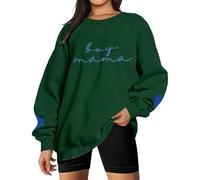 Generisch Sweat-shirt pour femme brodé à col rond et manches longues avec lettres imprimées, Vert foncé., XXL