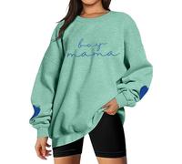 Generisch Sweat-shirt pour femme brodé à col rond et manches longues avec lettres imprimées, Vert menthe., XXL
