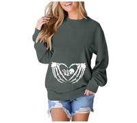 Generisch Sweat-shirt pour femme - Motif squelette d'Halloween - Col rond - Manches longues - Couleur unie - T-shirt élégant - Chemisier long - Tunique surdimensionnée - Streetwear, O gris foncé, L