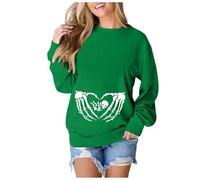 Generisch Sweat-shirt pour femme - Motif squelette d'Halloween - Col rond - Manches longues - Couleur unie - T-shirt élégant - Chemisier long - Tunique surdimensionnée - Streetwear, O Vert., M