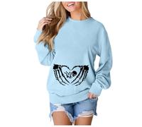 Generisch Sweat-shirt pour femme - Motif squelette d'Halloween - Col rond - Manches longues - Couleur unie - T-shirt élégant - Chemisier long - Tunique surdimensionnée - Streetwear, O bleu., S