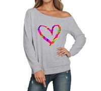 Generisch Sweat-shirt pour femme - Pull surdimensionné pour la Saint-Valentin - Avec imprimé cœur - Confortable - Manches longues - Élégant - Pour le travail, la vie quotidienne, les voyages