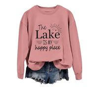 Generisch Sweat-shirt pour femme « The Lake is My Happy Place » - Pull pour les amateurs de nature et d'eau - Haut décontracté à col rond avec inscription en allemand, Style_p06 Rose, XL