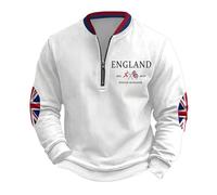 Generisch Sweat-shirt pour homme Angleterre avec détails de drapeau - Pull Patriotique Troyer pour les fans du Royaume-Uni | Haut sportif avec col zippé, Style_w01 Blanc, L