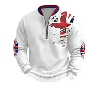 Generisch Sweat-shirt pour homme Angleterre avec détails de drapeau - Pull Patriotique Troyer pour les fans du Royaume-Uni | Haut sportif avec col zippé, Style_w02 Blanc, XL