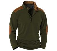 Generisch Sweat-shirt pour homme avec col montant, demi-fermeture éclair en coton, pull de travail contrasté avec coudières, sweat baggy, sweat à capuche sans capuche, vert, XXXL