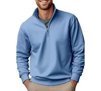 Generisch Sweat-shirt pour homme avec col montant - Pull en coton avec fermeture éclair - Couleur unie - Haut d'affaires - Demi-fermeture éclair - Veste de sport légère - Décontractée - Manches