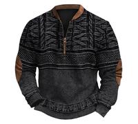 Generisch Sweat-shirt pour homme avec fermeture éclair sans capuche - Pull fin vintage - Pull de travail - Loisirs - Veste de survêtement baggy - Élégant - Cool Streetwear - Imprimé, Noir , XXL